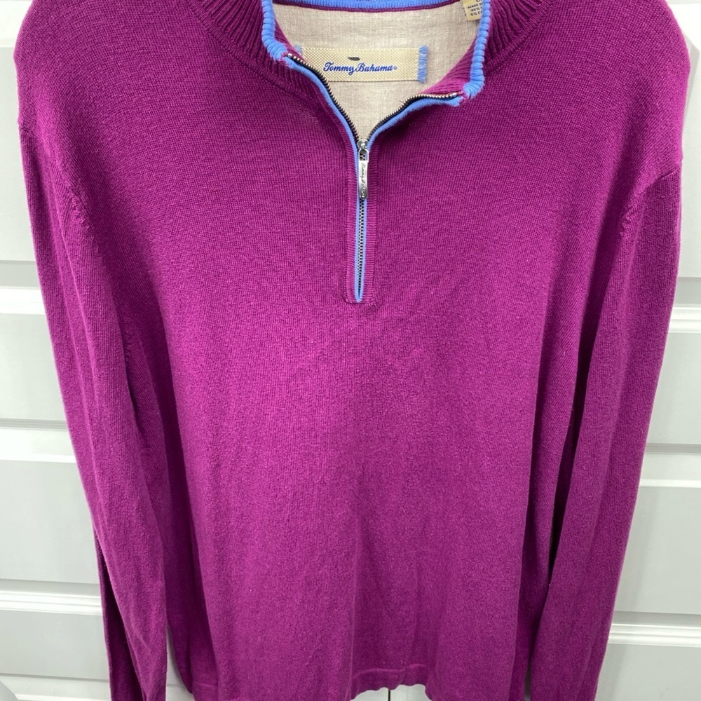 Tommy Bahama Men’s Large 1/4 Quarter Zip Cotton Cashmere Pullover Sweater Purple - Picture 3 of 6
